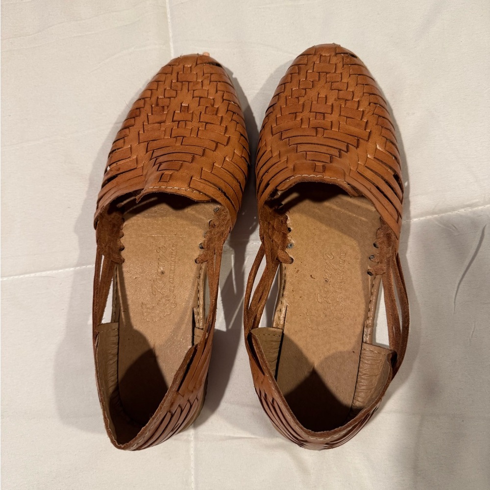 Woven Leather Huarache Flats - Brown